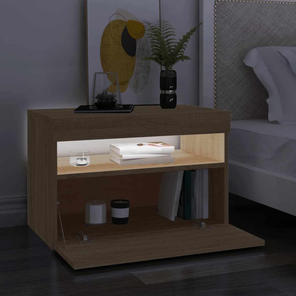 Tv-Benk Med Led-Lys Sonoma Eik 60X35X40 Cm