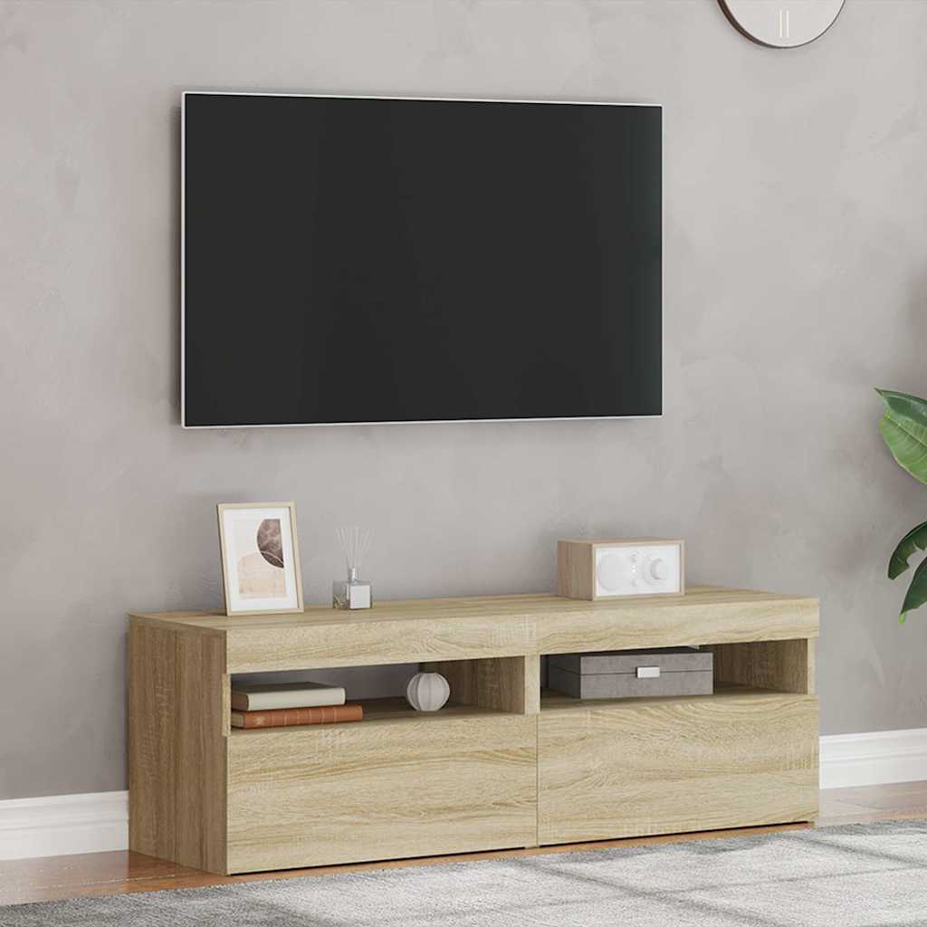Tv-Benker Med Led-Lys 2 Stk Sonoma Eik 60X35X40 Cm