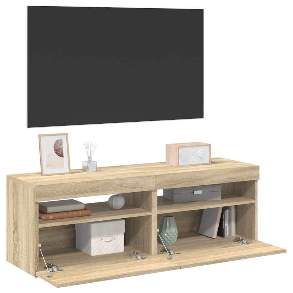 Tv-Benker Med Led-Lys 2 Stk Sonoma Eik 60X35X40 Cm