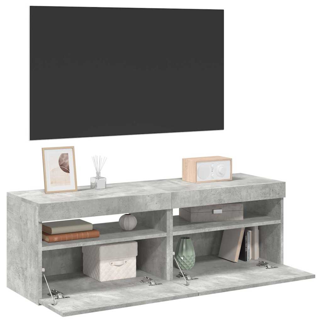Tv-Benker Med Led-Lys 2 Stk Betonggrå 60X35X40 Cm