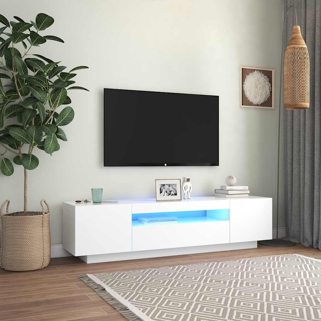 Tv-Benk Med Led-Lys Hvit 160X35X40 Cm