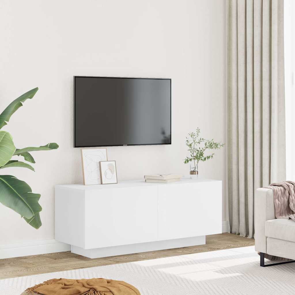 Tv-Benk Hvit 100X35X40 Cm Konstruert Tre
