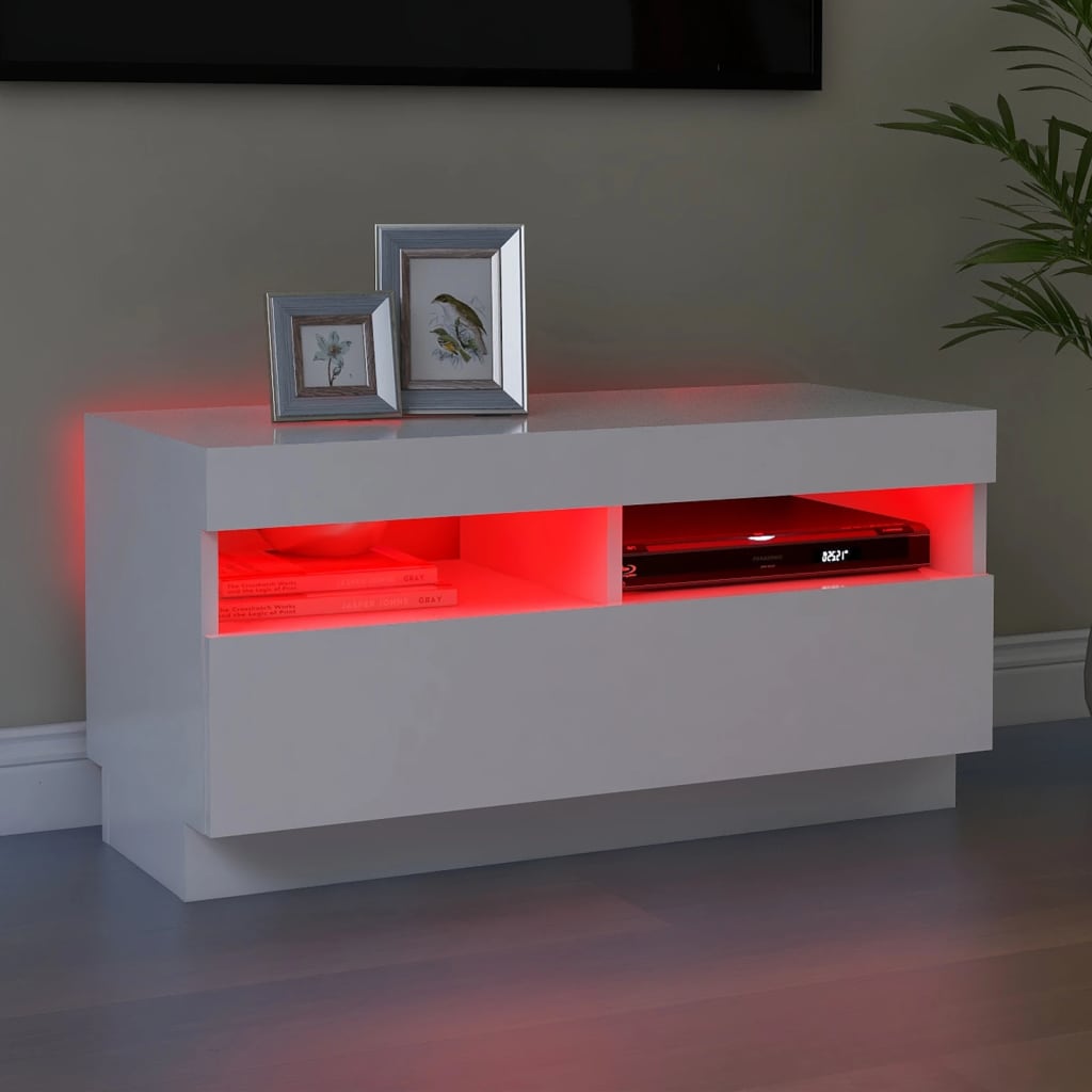 Tv-Benk Med Led-Lys Hvit 80X35X40 Cm