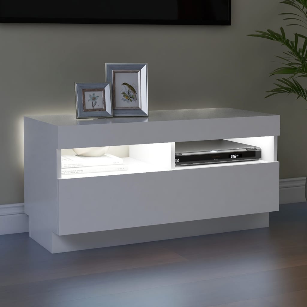 Tv-Benk Med Led-Lys Hvit 80X35X40 Cm