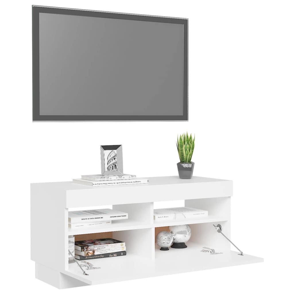 Tv-Benk Med Led-Lys Hvit 80X35X40 Cm