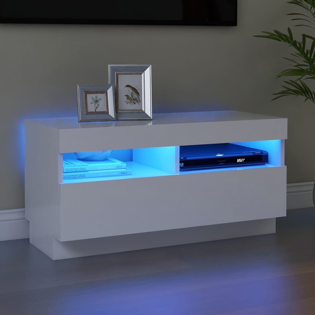 Tv-Benk Med Led-Lys Hvit 80X35X40 Cm