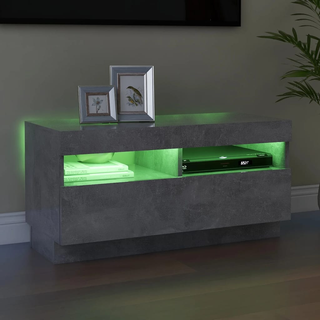 Tv-Benk Med Led-Lys Betonggrå 80X35X40 Cm