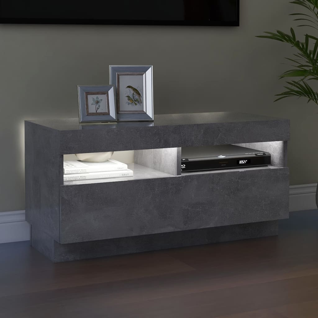 Tv-Benk Med Led-Lys Betonggrå 80X35X40 Cm