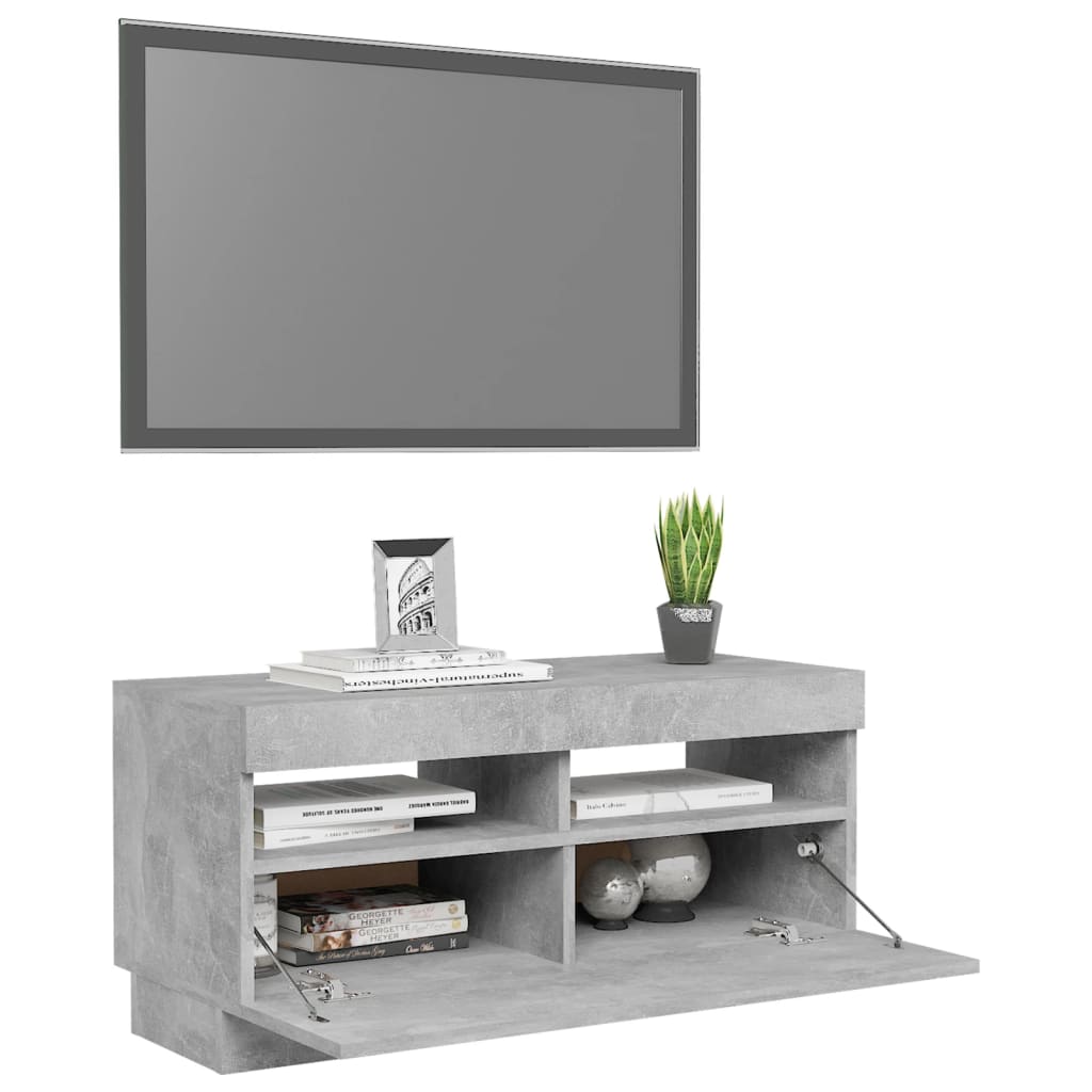 Tv-Benk Med Led-Lys Betonggrå 80X35X40 Cm