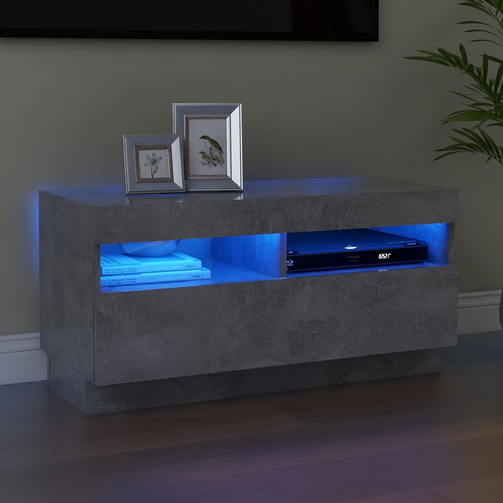 Tv-Benk Med Led-Lys Betonggrå 80X35X40 Cm