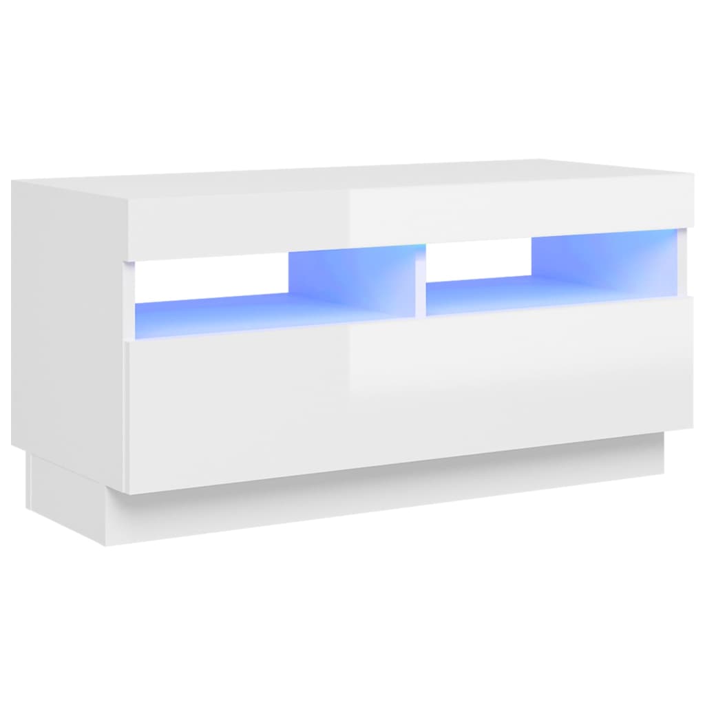 Tv-Benk Med Led-Lys Høyglans Hvit 80X35X40 Cm