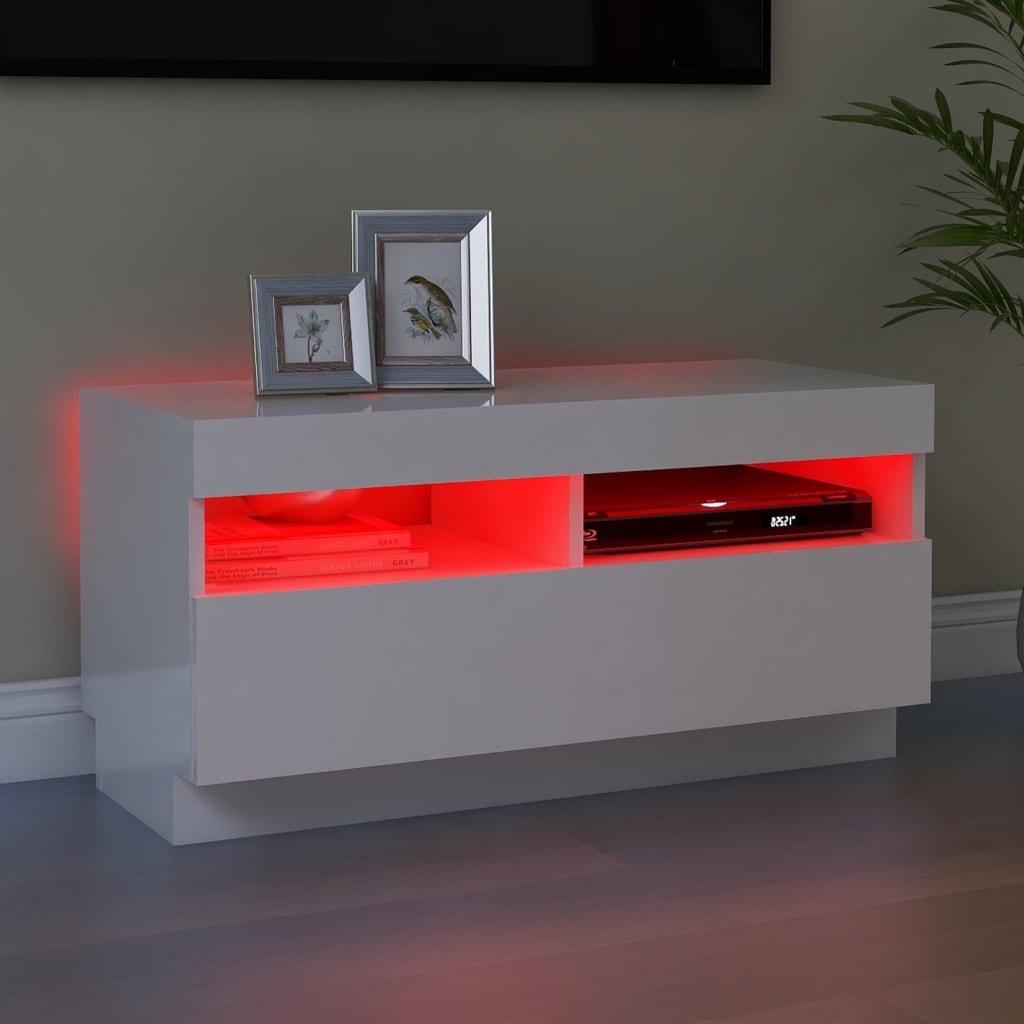 Tv-Benk Med Led-Lys Høyglans Hvit 80X35X40 Cm