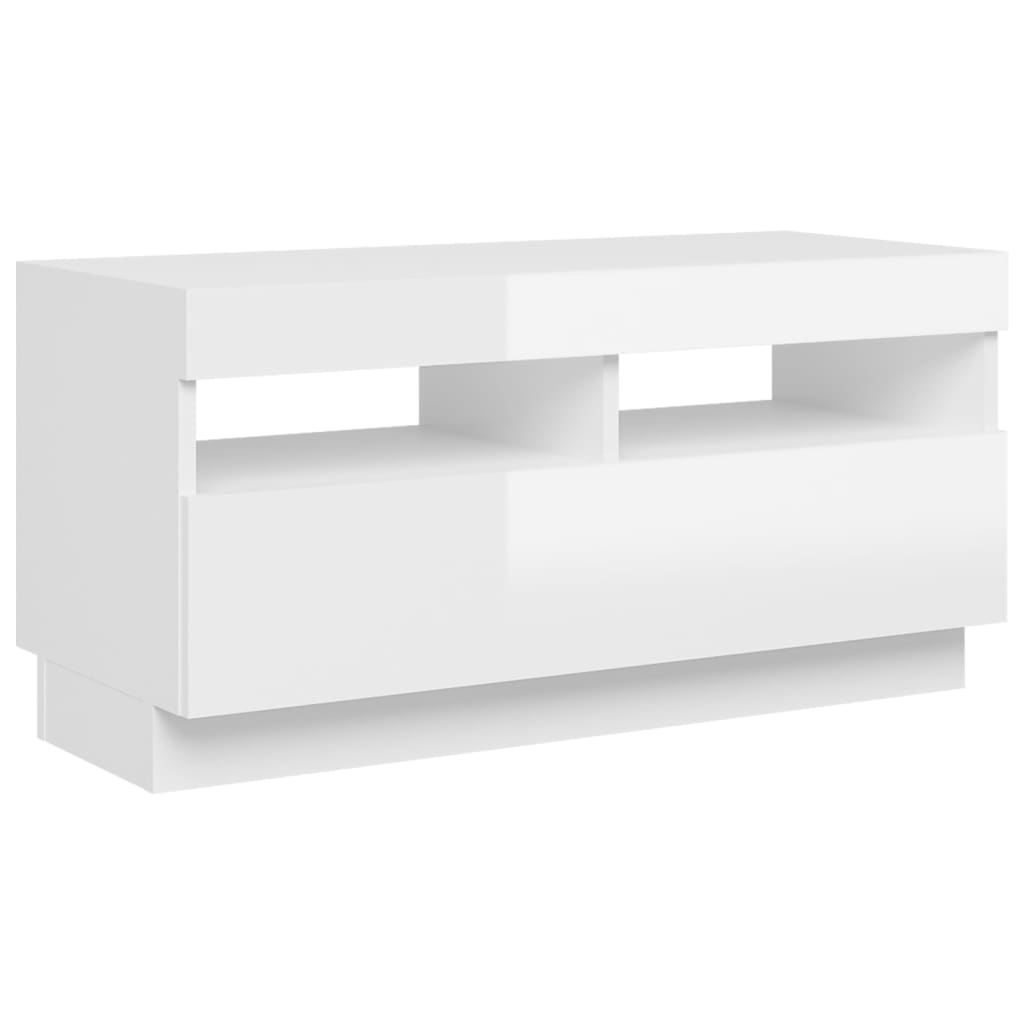 Tv-Benk Med Led-Lys Høyglans Hvit 80X35X40 Cm