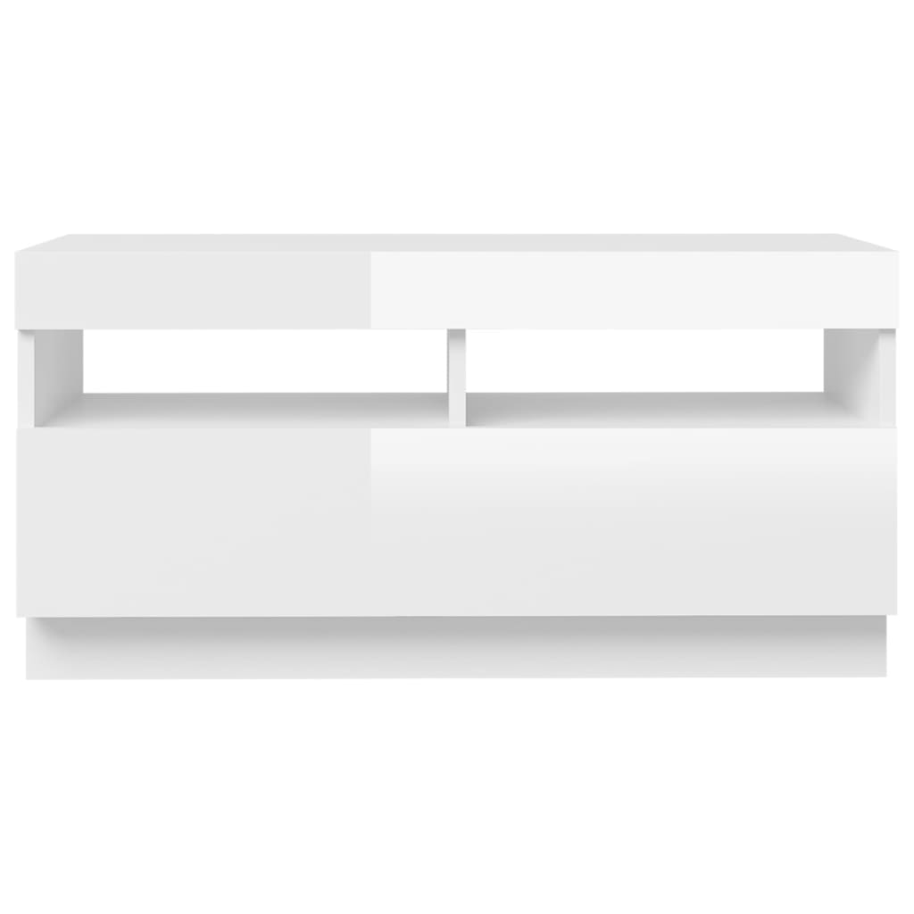 Tv-Benk Med Led-Lys Høyglans Hvit 80X35X40 Cm