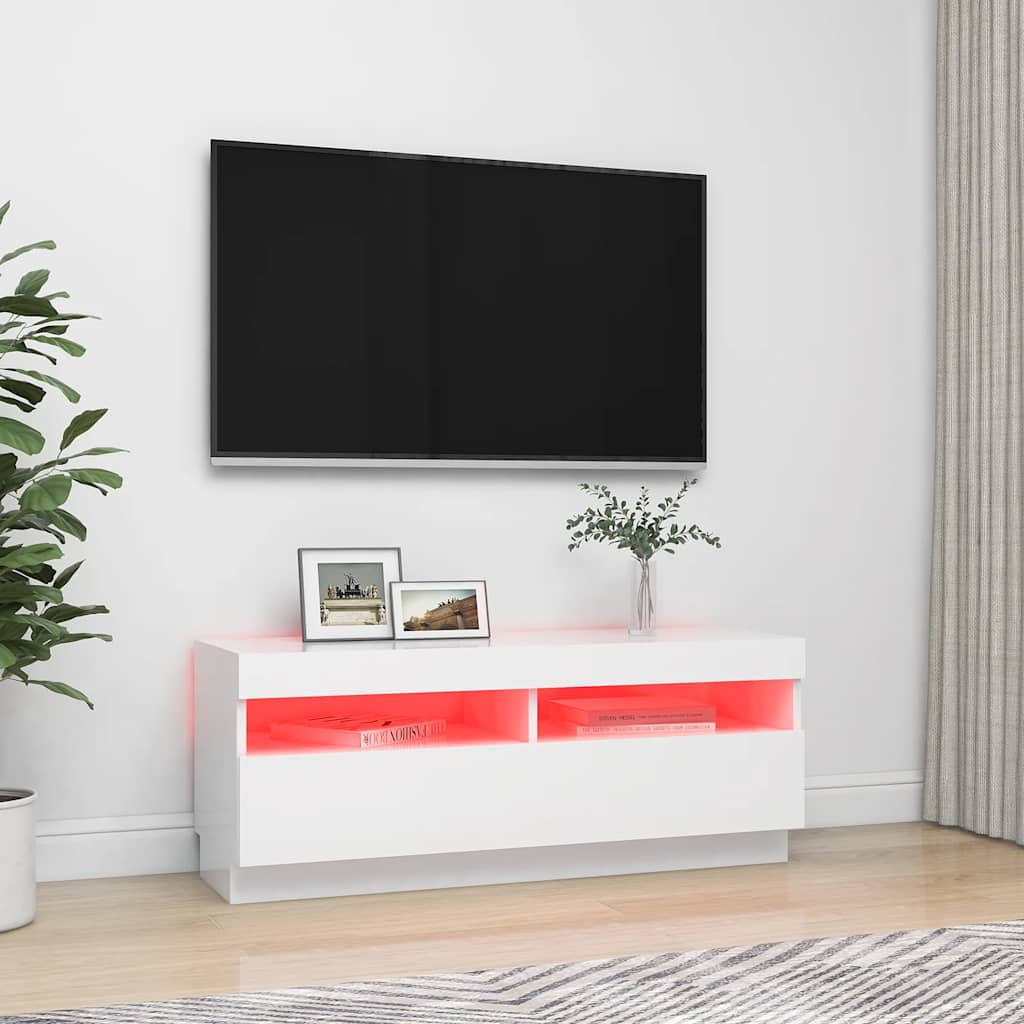 Tv-Benk Med Led-Lys Hvit 100X35X40 Cm