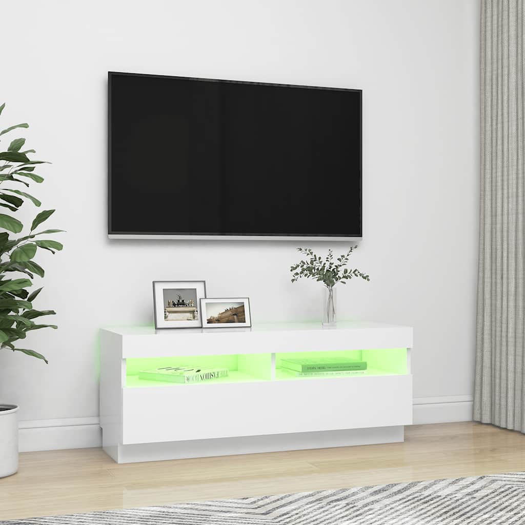 Tv-Benk Med Led-Lys Hvit 100X35X40 Cm