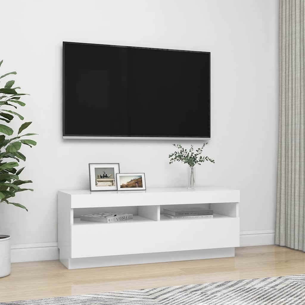 Tv-Benk Med Led-Lys Hvit 100X35X40 Cm