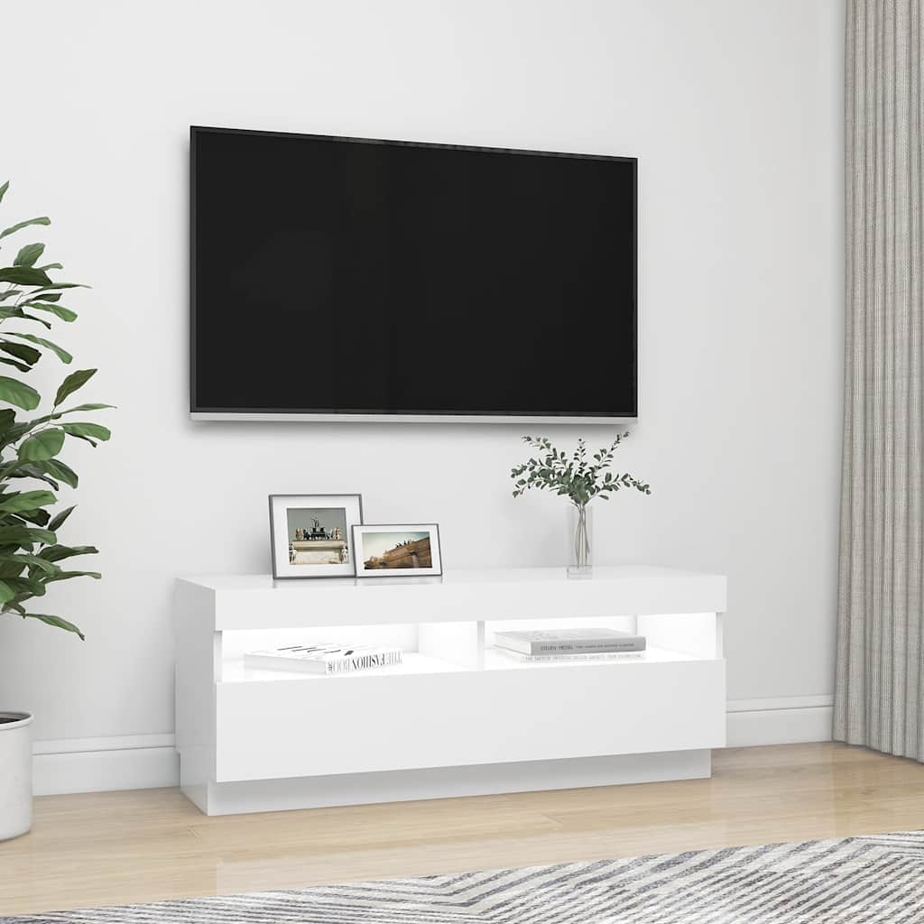 Tv-Benk Med Led-Lys Hvit 100X35X40 Cm