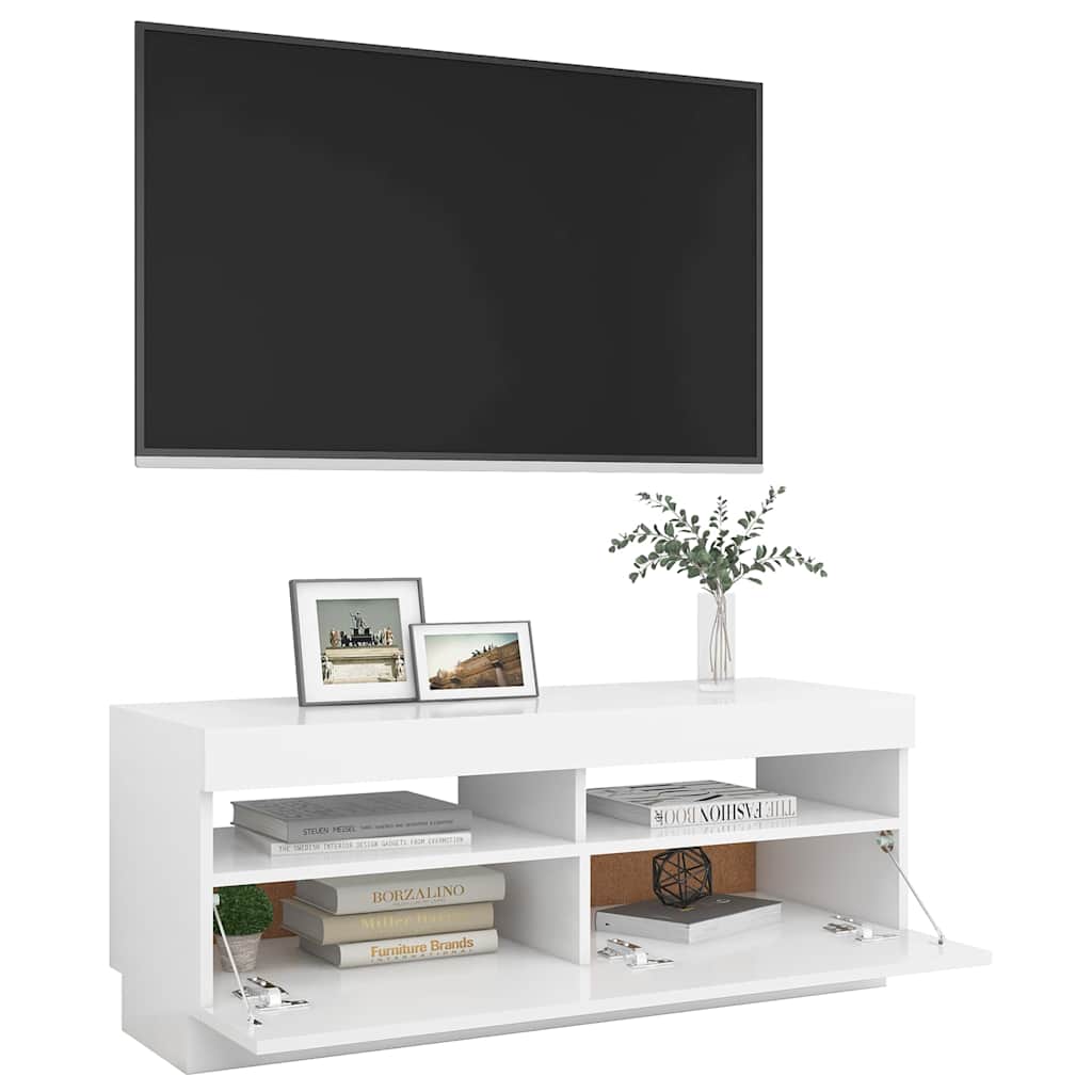 Tv-Benk Med Led-Lys Hvit 100X35X40 Cm