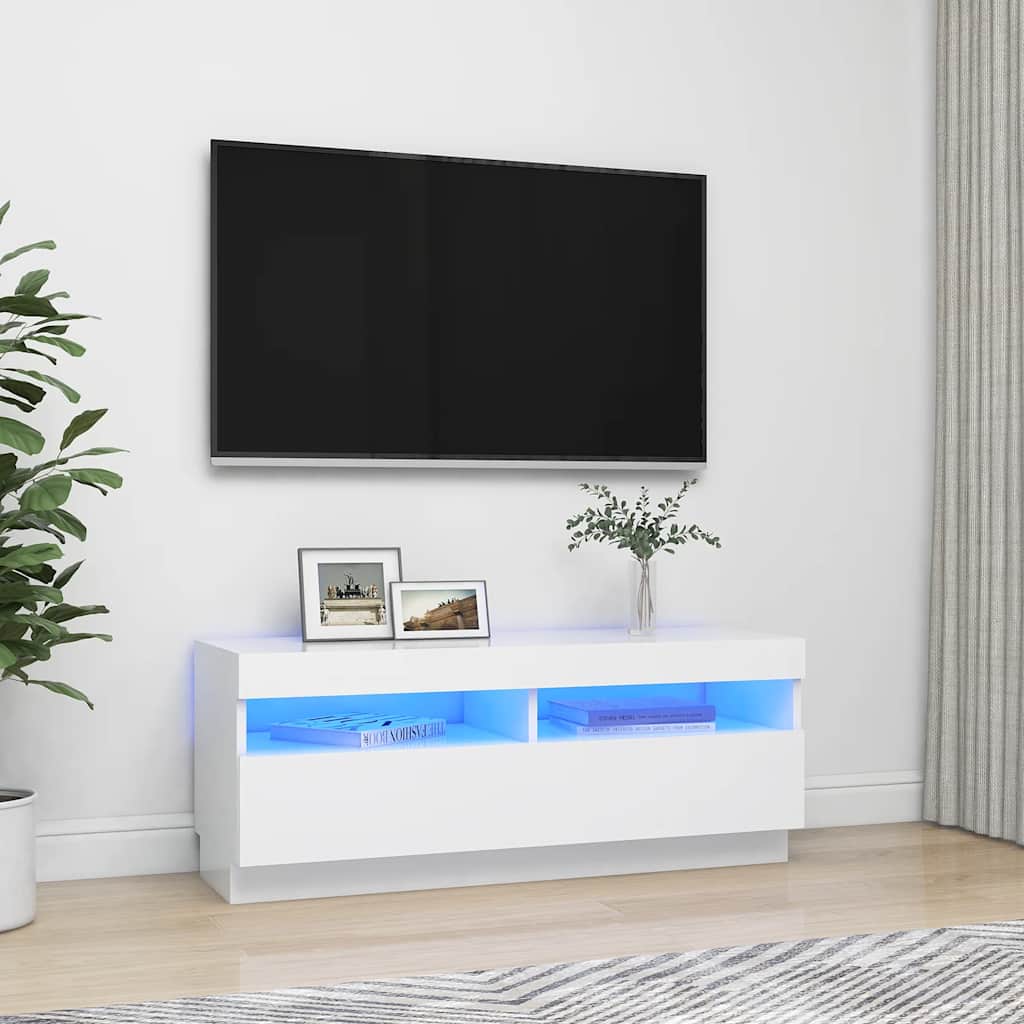 Tv-Benk Med Led-Lys Hvit 100X35X40 Cm