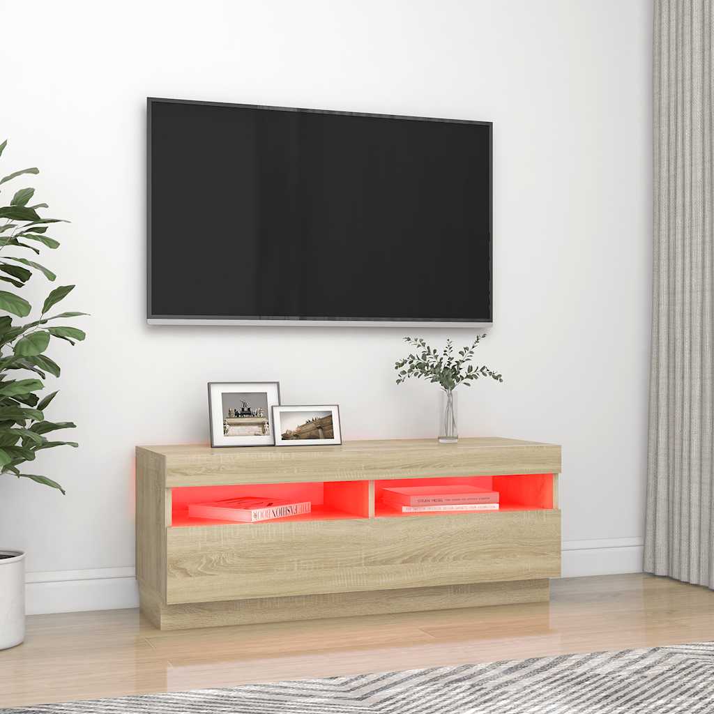 Tv-Benk Med Led-Lys Sonoma Eik 100X35X40 Cm