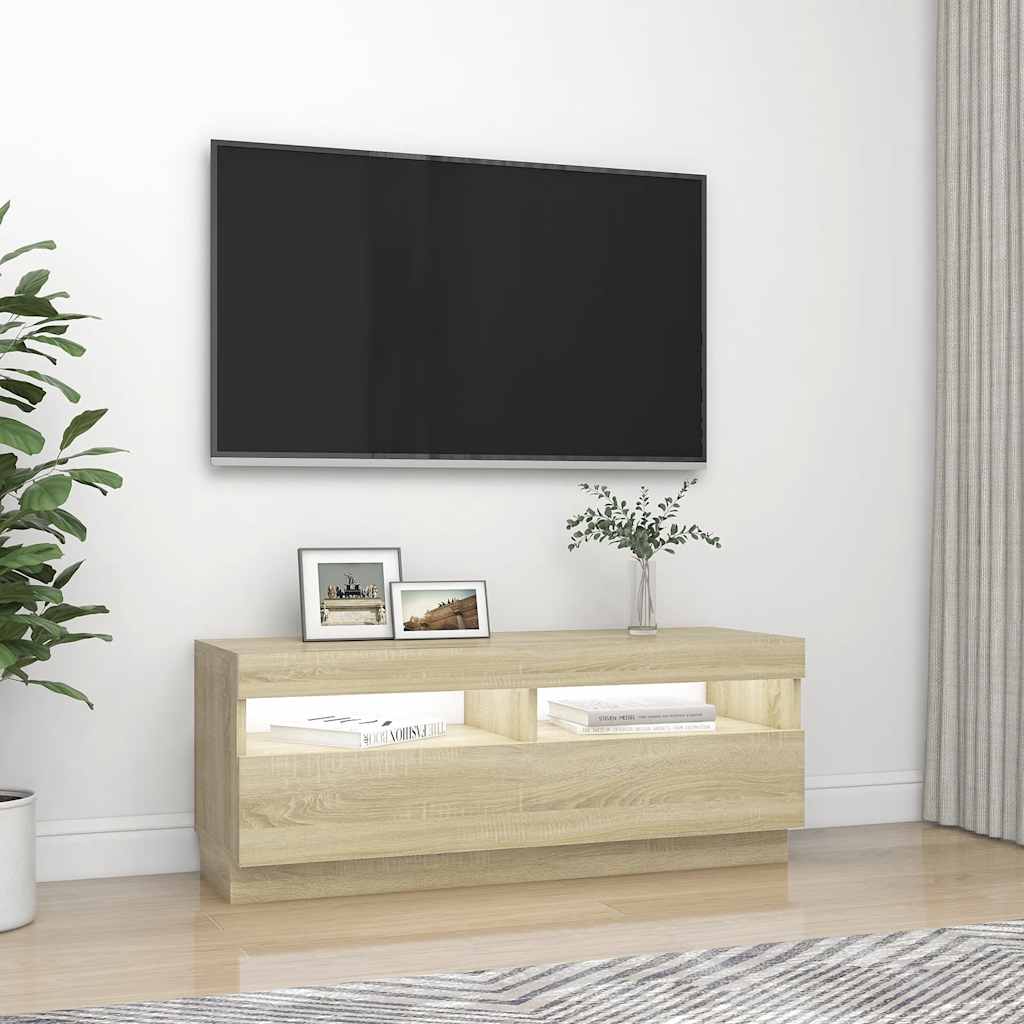 Tv-Benk Med Led-Lys Sonoma Eik 100X35X40 Cm