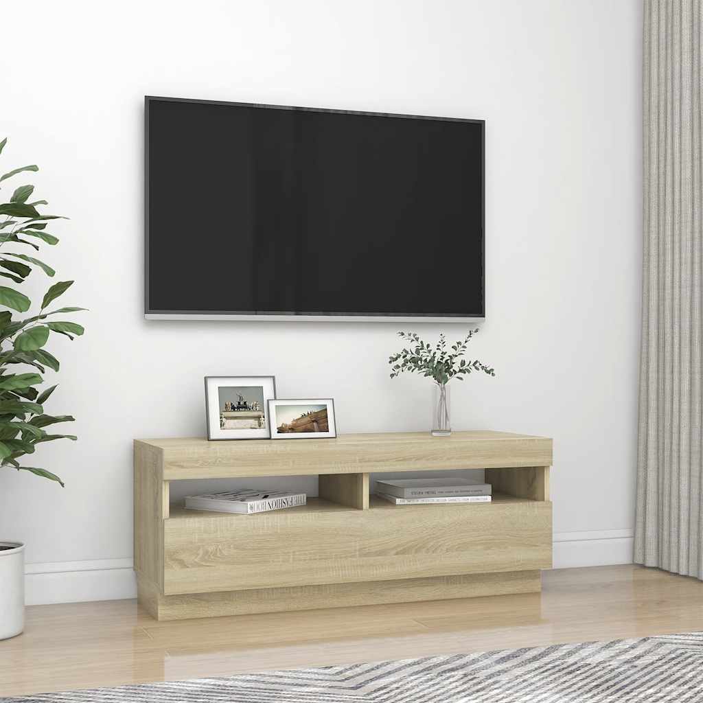 Tv-Benk Med Led-Lys Sonoma Eik 100X35X40 Cm