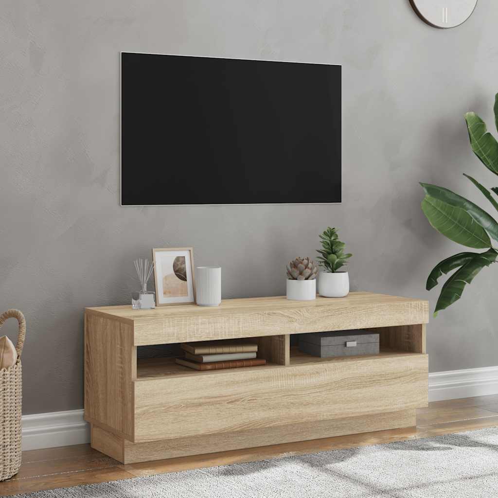 Tv-Benk Med Led-Lys Sonoma Eik 100X35X40 Cm