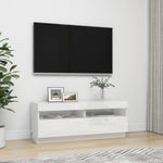 Tv-Benk Med Led-Lys Høyglans Hvit 100X35X40 Cm