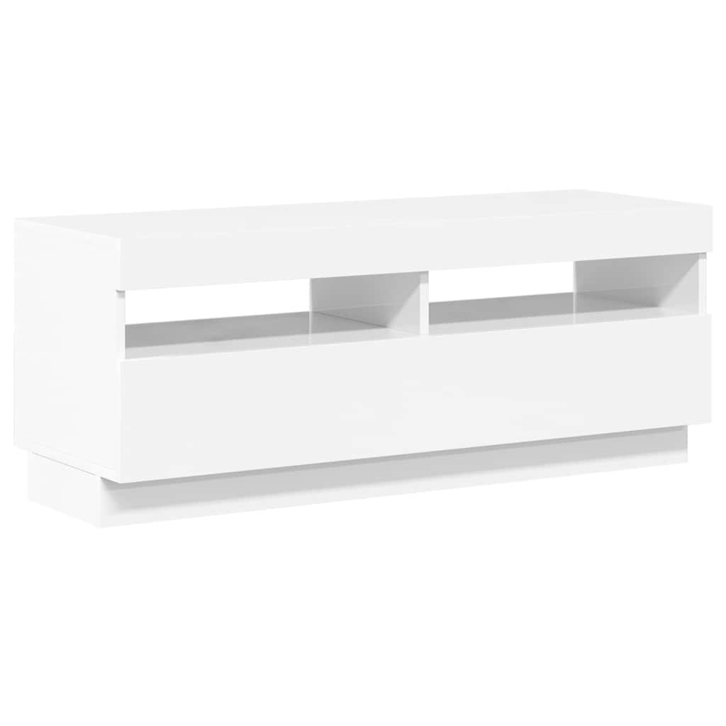 Tv-Benk Med Led-Lys Høyglans Hvit 100X35X40 Cm