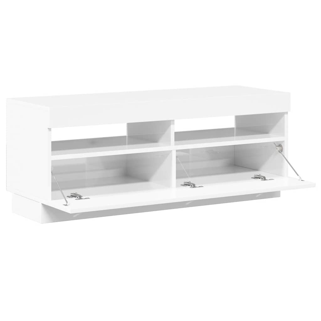 Tv-Benk Med Led-Lys Høyglans Hvit 100X35X40 Cm