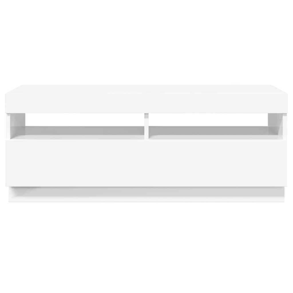 Tv-Benk Med Led-Lys Høyglans Hvit 100X35X40 Cm