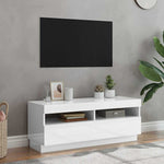 Tv-Benk Med Led-Lys Høyglans Hvit 100X35X40 Cm