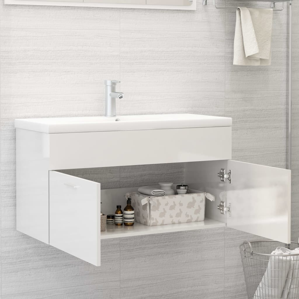 Servantskap Høyglans Hvit 90X38,5X46 Cm Konstruert Tre