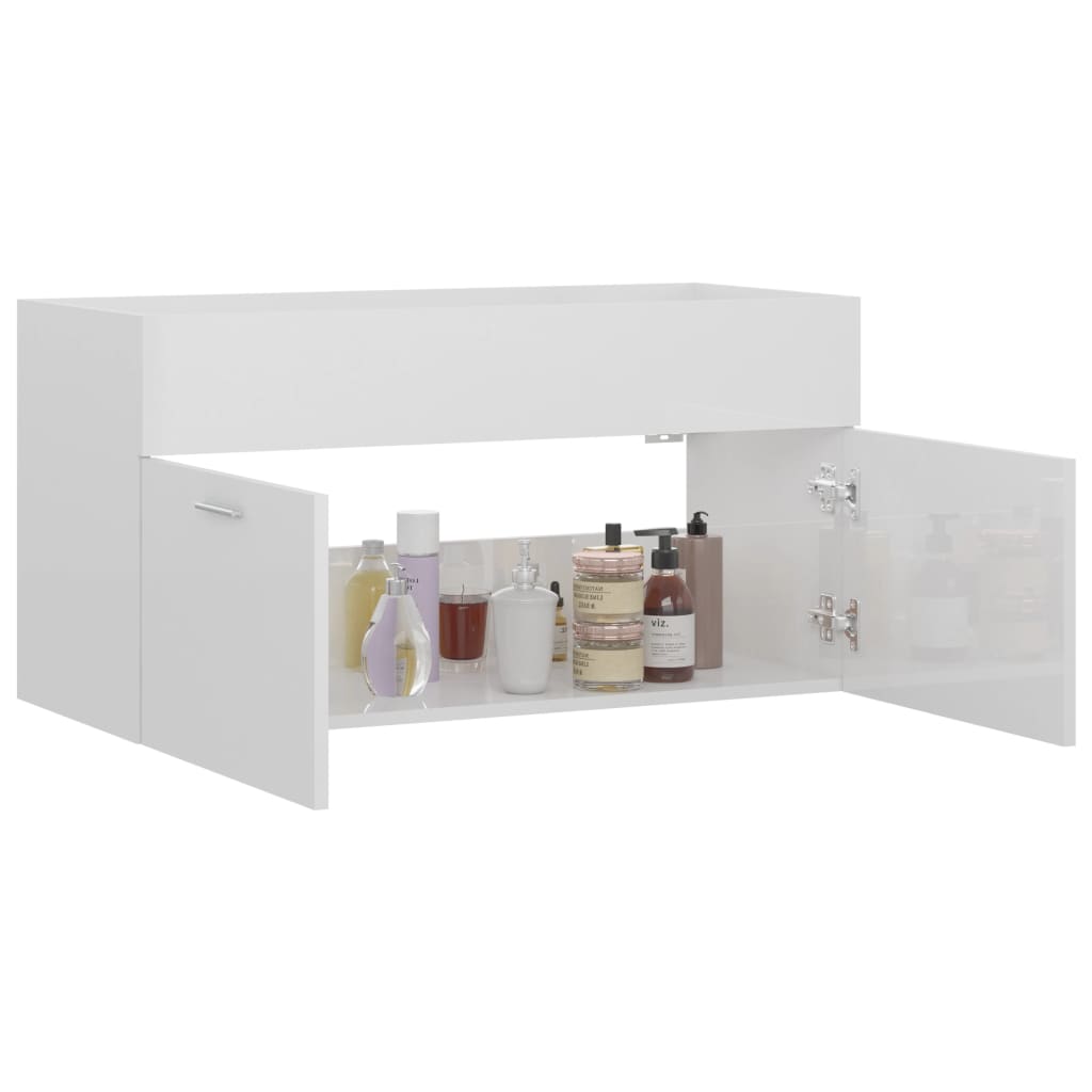 Servantskap Høyglans Hvit 90X38,5X46 Cm Konstruert Tre