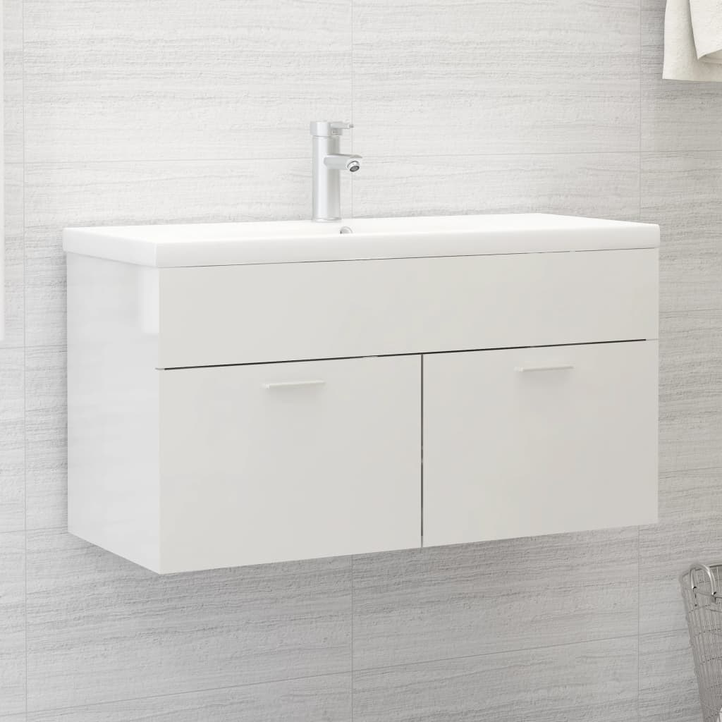 Servantskap Høyglans Hvit 90X38,5X46 Cm Konstruert Tre