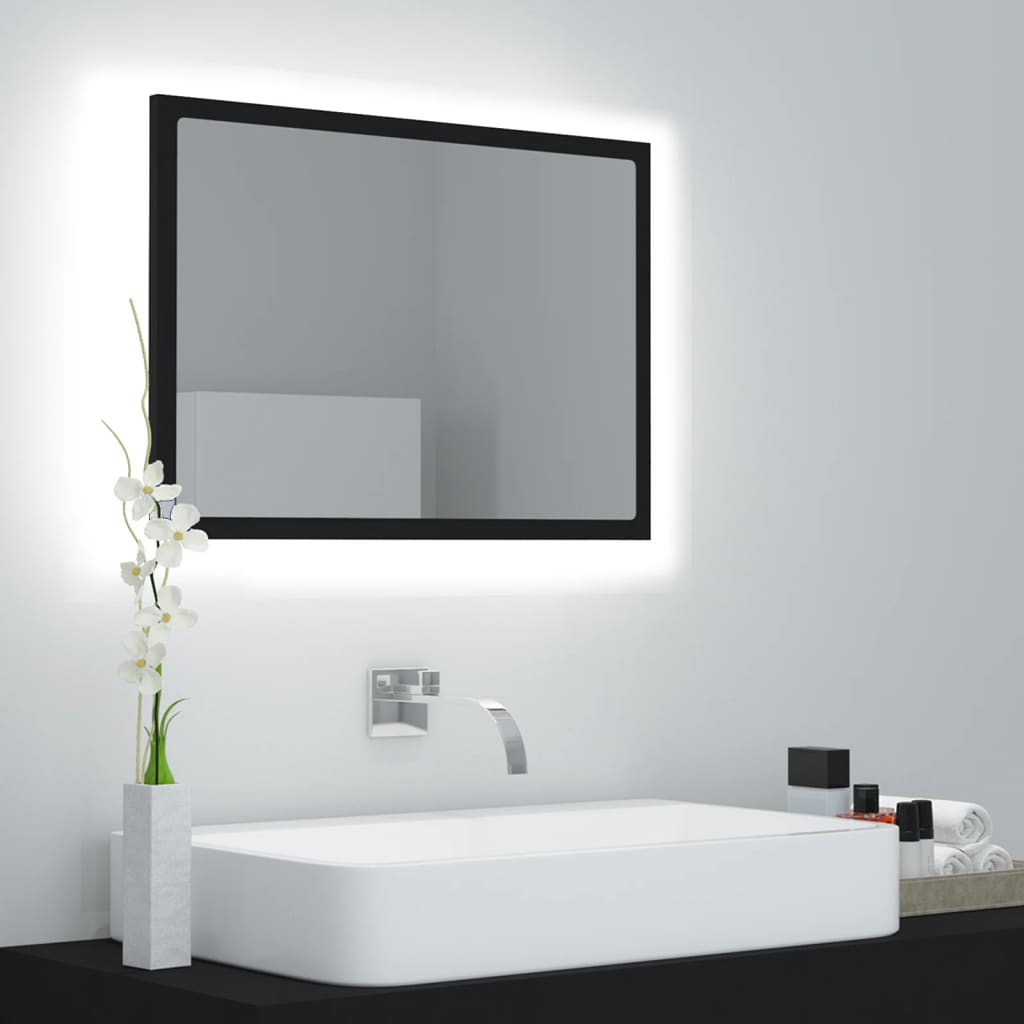 Led-Badespeil Svart 60X8,5X37 Cm Akryl