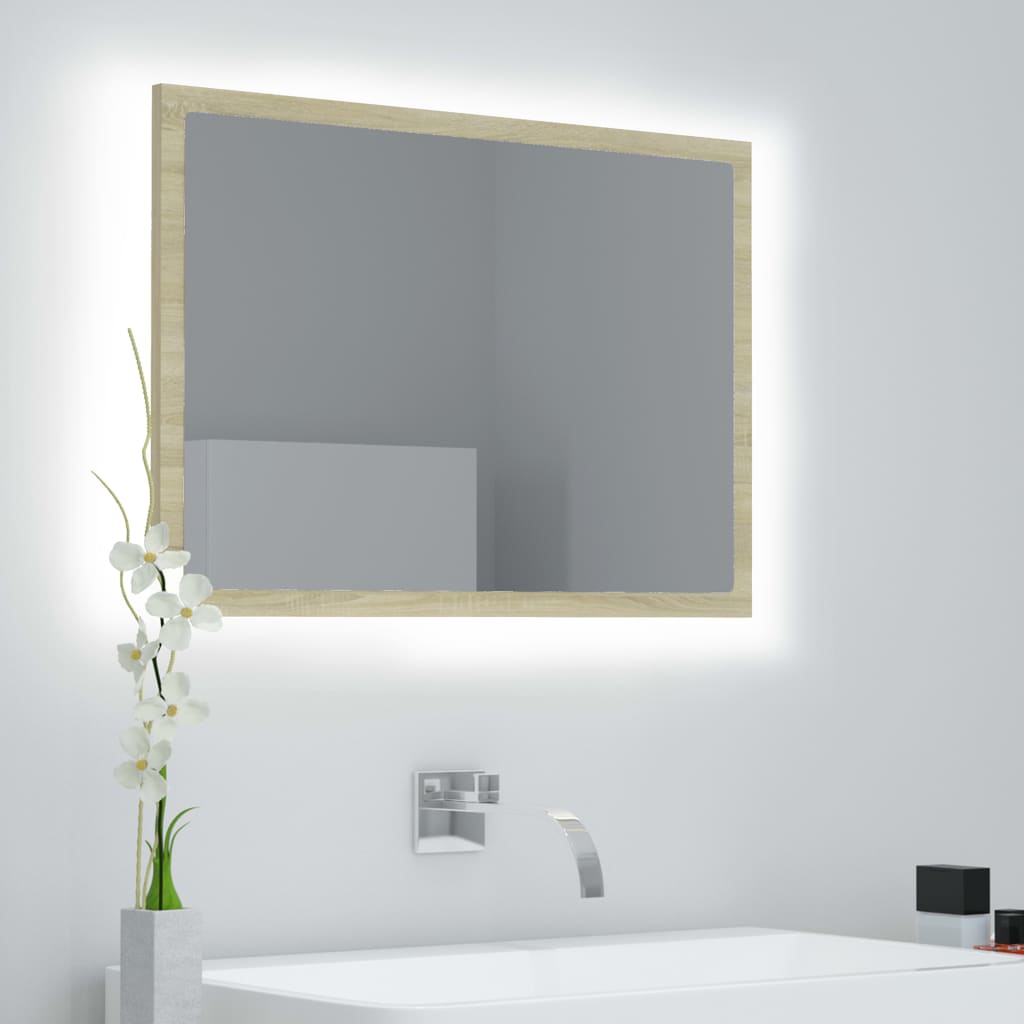 Led-Badespeil Sonoma Eik 60X8,5X37 Cm Akryl