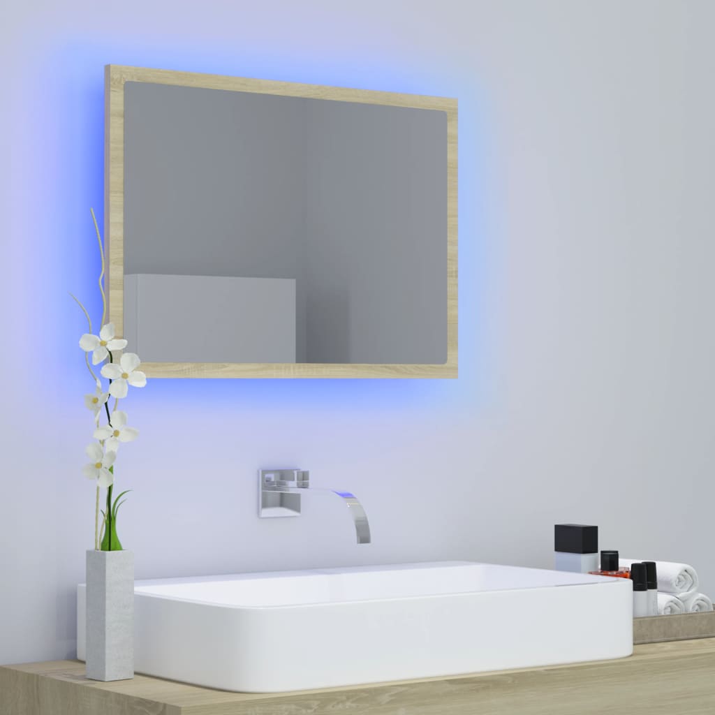 Led-Badespeil Sonoma Eik 60X8,5X37 Cm Akryl