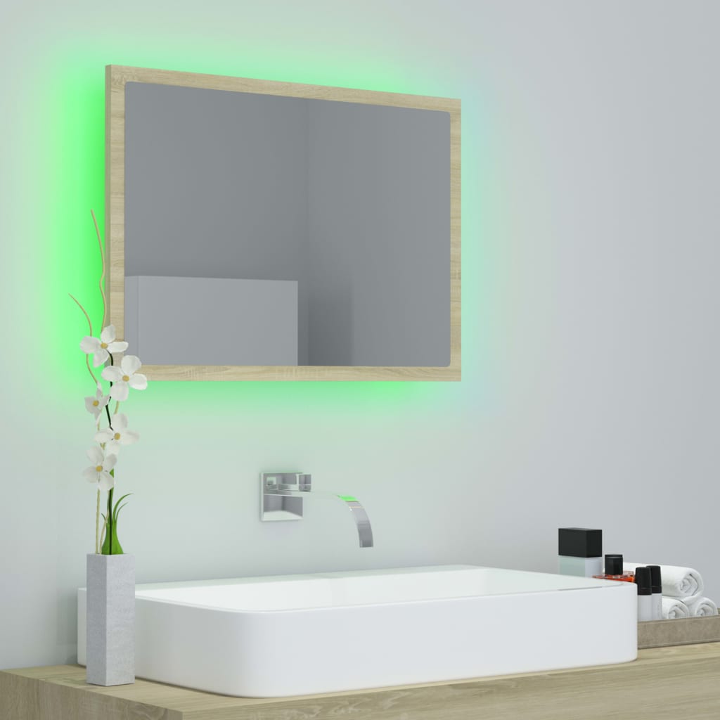 Led-Badespeil Sonoma Eik 60X8,5X37 Cm Akryl