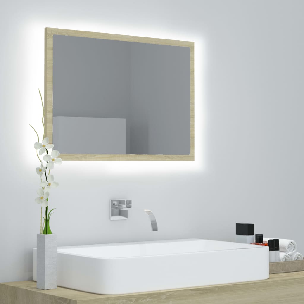 Led-Badespeil Sonoma Eik 60X8,5X37 Cm Akryl