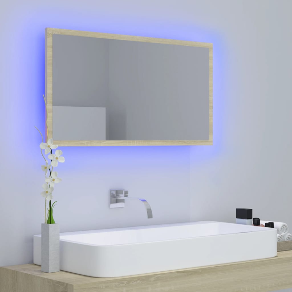 Led-Badespeil Sonoma Eik 80X8,5X37 Cm Akryl