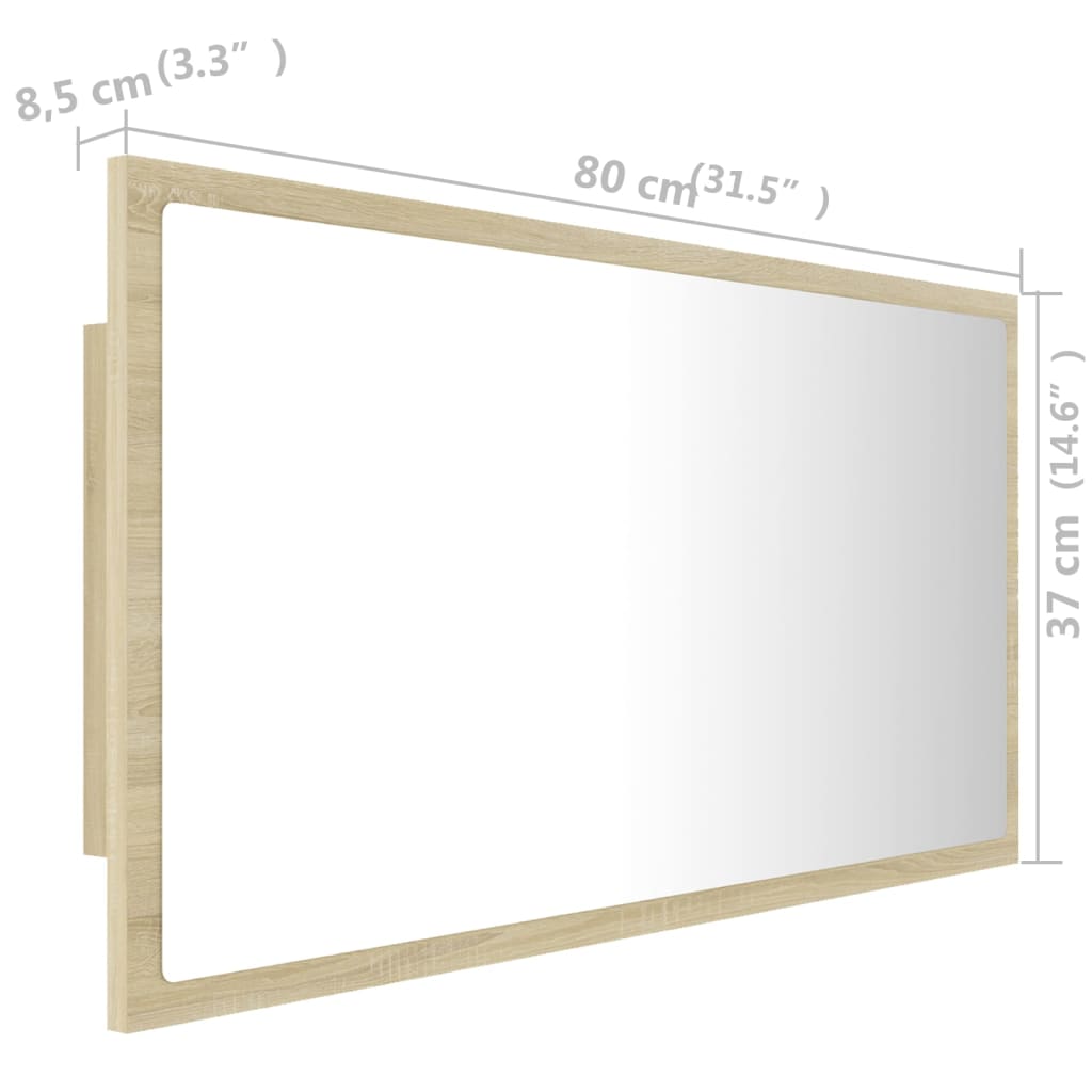 Led-Badespeil Sonoma Eik 80X8,5X37 Cm Akryl