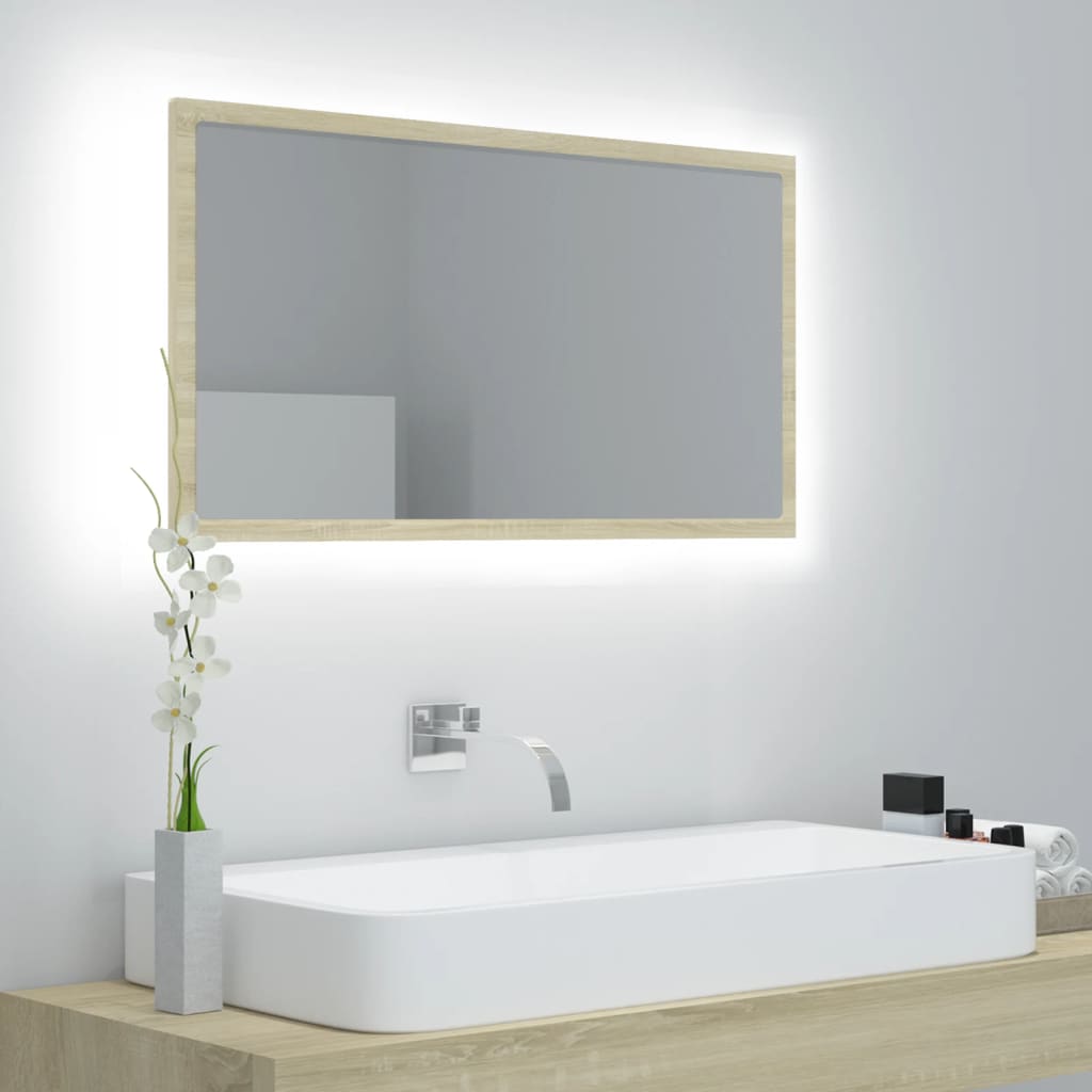 Led-Badespeil Sonoma Eik 80X8,5X37 Cm Akryl
