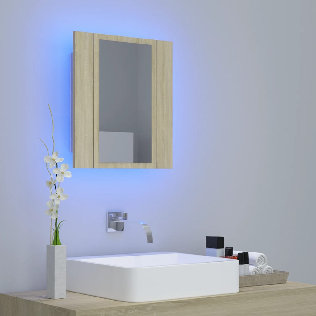 Led-Speilskap Til Baderom Sonoma Eik 40X12X45 Cm Akryl