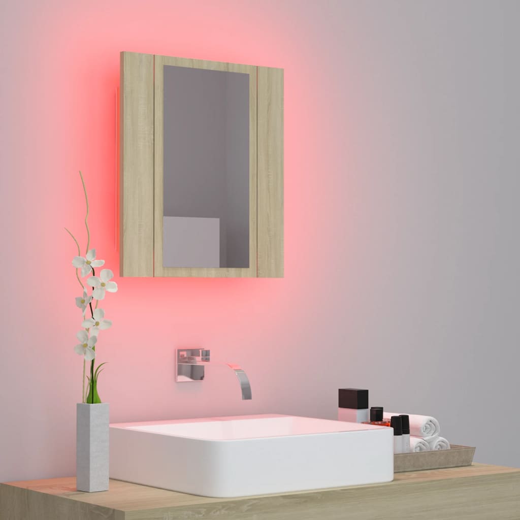 Led-Speilskap Til Baderom Sonoma Eik 40X12X45 Cm Akryl