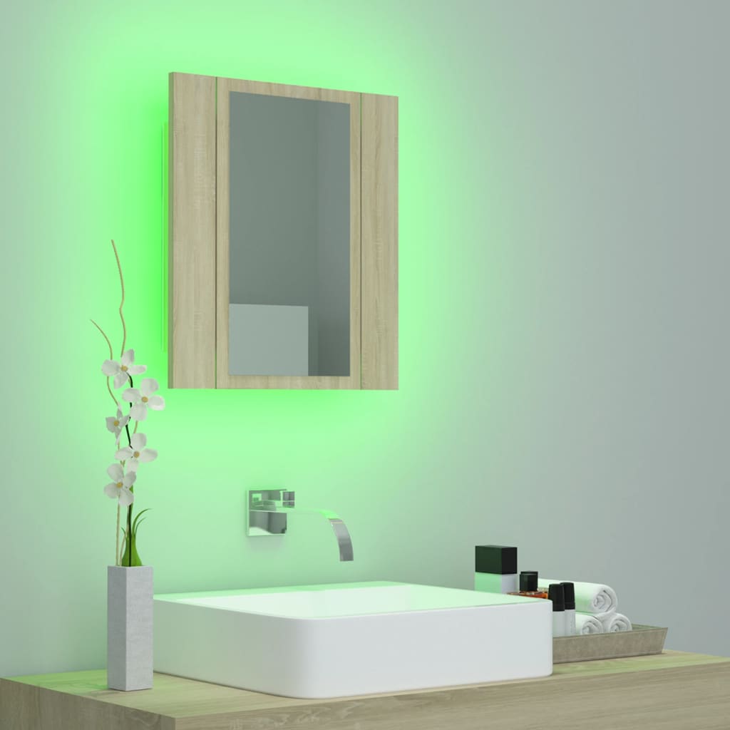 Led-Speilskap Til Baderom Sonoma Eik 40X12X45 Cm Akryl