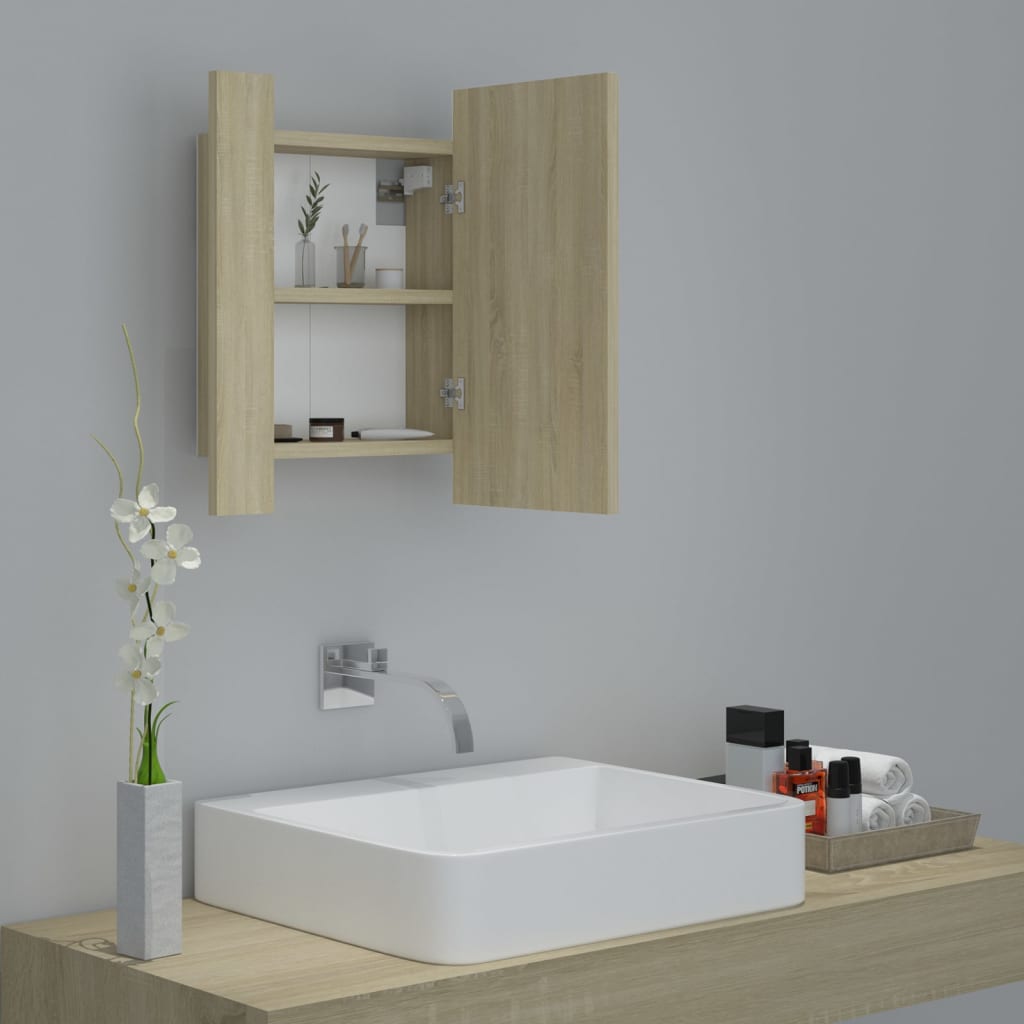 Led-Speilskap Til Baderom Sonoma Eik 40X12X45 Cm Akryl