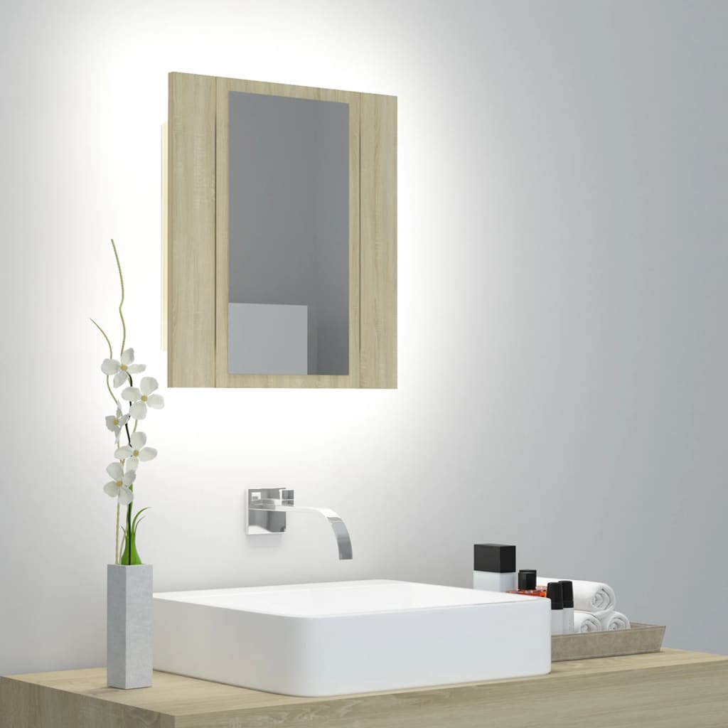 Led-Speilskap Til Baderom Sonoma Eik 40X12X45 Cm Akryl