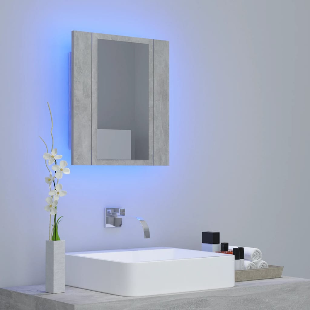 Led-Speilskap Til Baderom Betonggrå 40X12X45 Cm Akryl